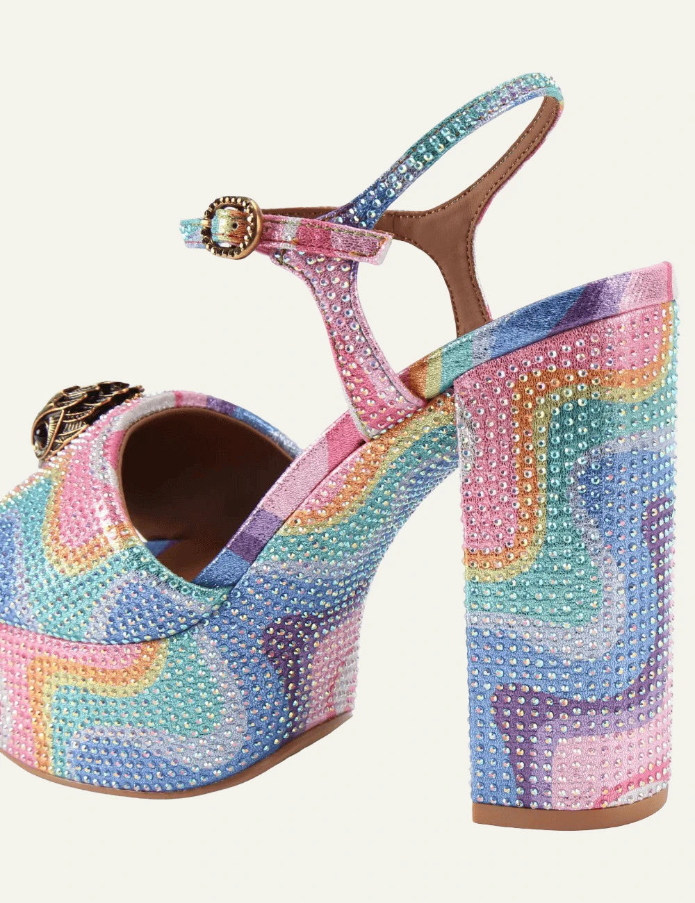 Kurt Geiger London Kensington platform heels pastel rainbow crystals ankle strap back view