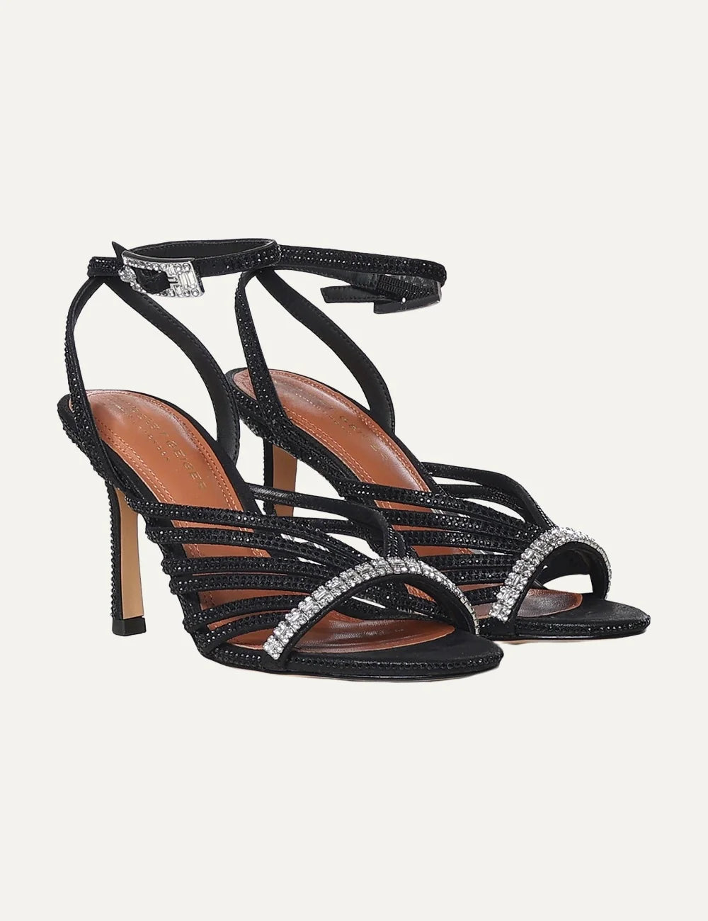 Kurt Geiger London women black crystal embellished strappy high heel sandals profile
