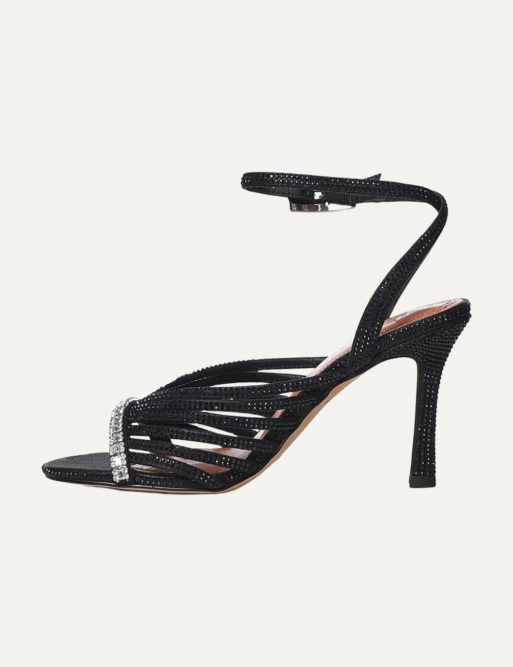 Kurt Geiger London women black crystal embellished strappy high heel sandals side