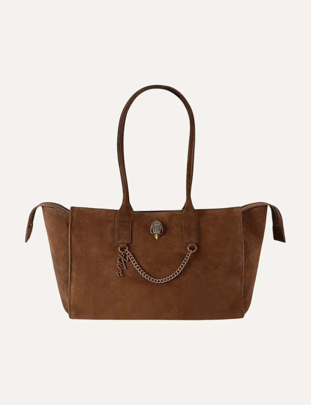 Kurt Geiger London women brown suede shopper bag with eagle head logo and chain detail