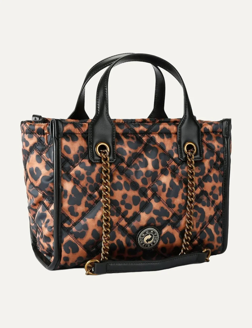 Kurt Geiger London women animal print quilted nylon shopper bag with eagle head and chain straps back
