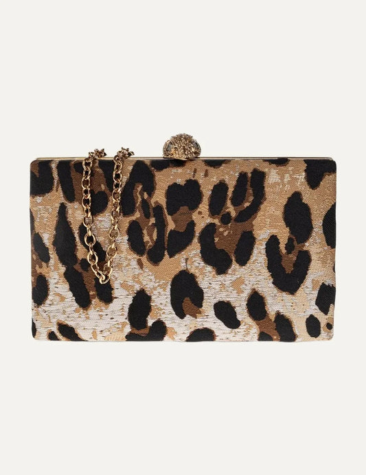 Kurt Geiger London women Crystal Kensington leopard and gold clutch bag