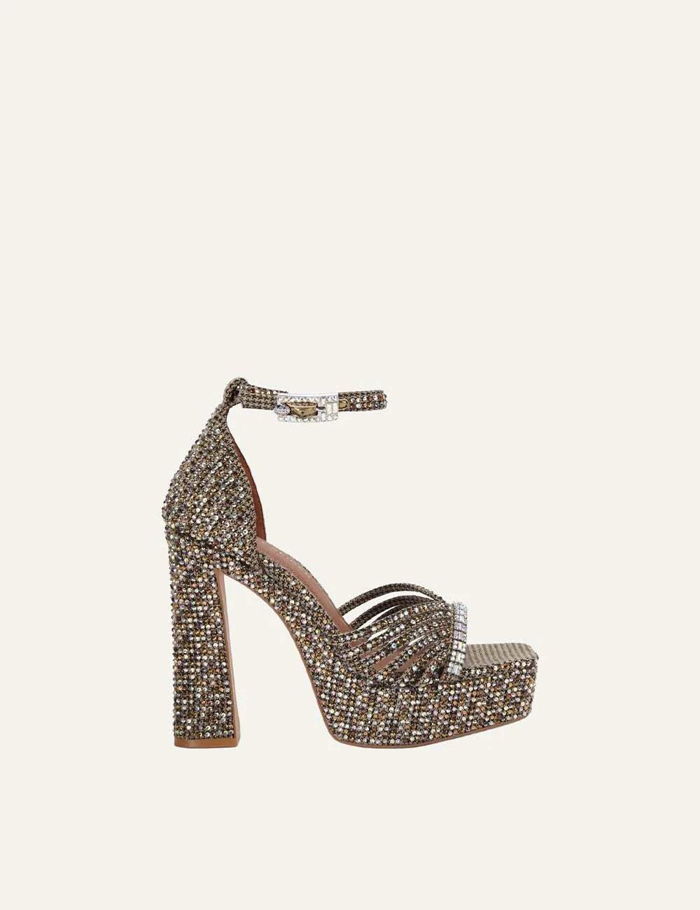Kurt Geiger London women Crystal Strap Platform beige and gold embellished high heel sandals