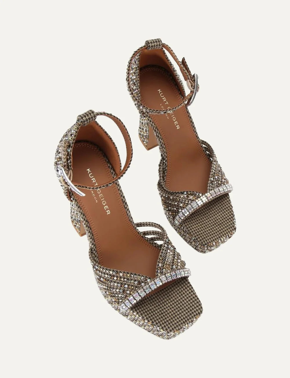 Kurt Geiger London women Crystal Strap Platform beige and gold embellished high heel sandals top