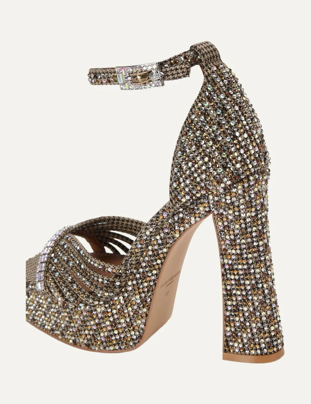 Kurt Geiger London women Crystal Strap Platform beige and gold embellished high heel sandals back