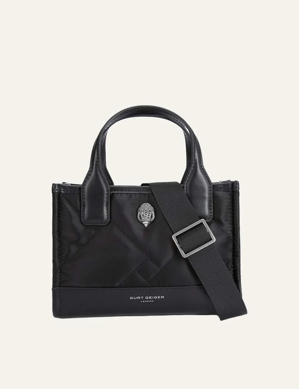 Kurt Geiger London women Extra Small Recycled Square Shopper black quilted bag with shoulder strap