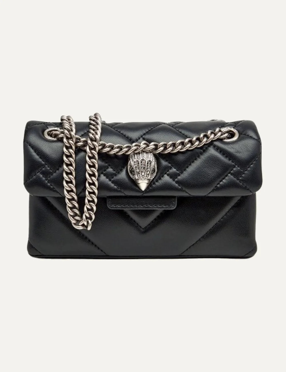 Kurt Geiger London women Kensington 17 black leather crossbody bag with silver chain