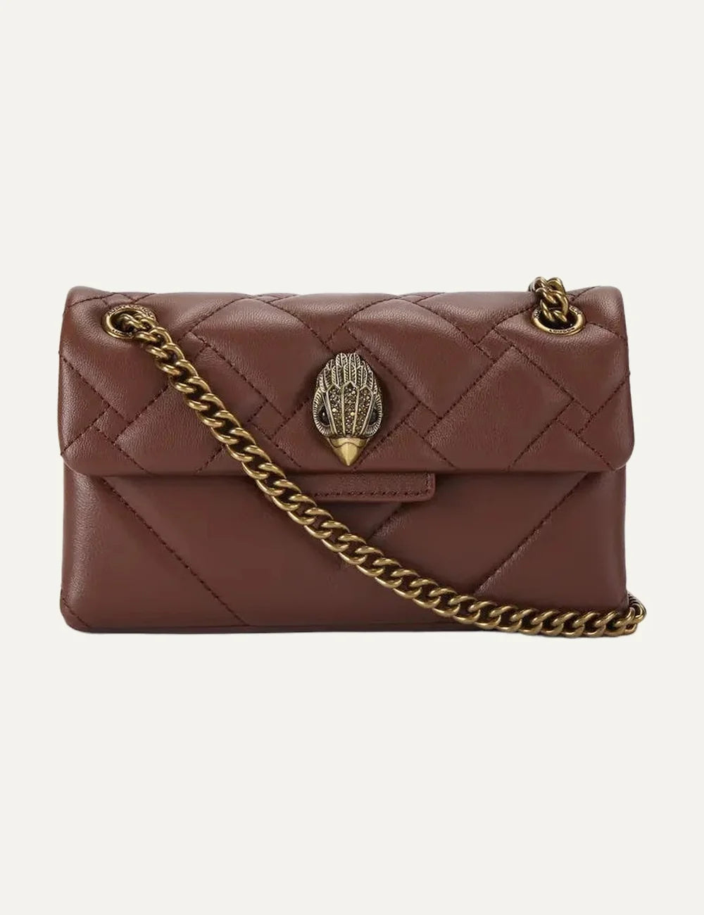 Kurt Geiger London women Kensington 17 brown leather crossbody bag with antiqued brass chain