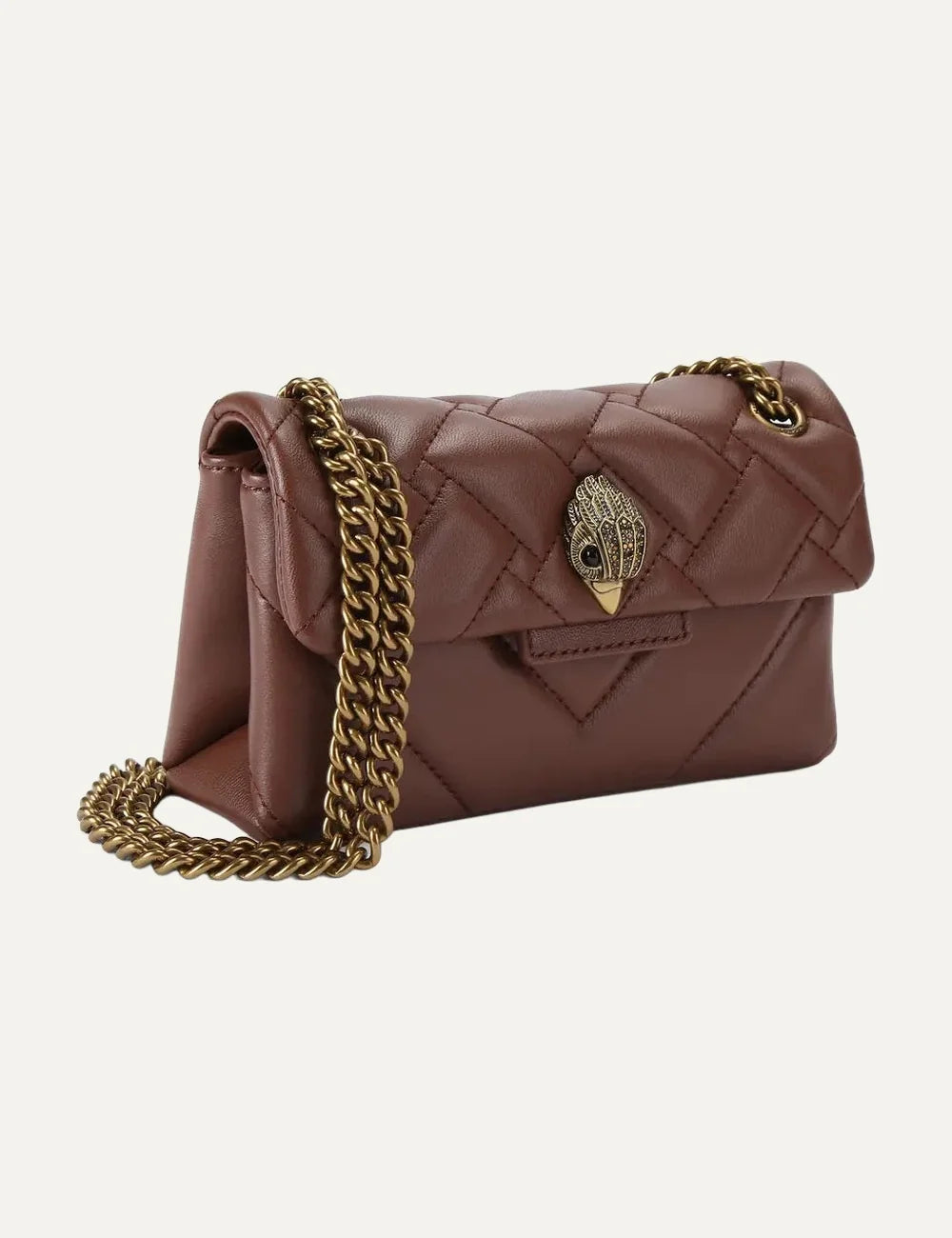 Kurt Geiger London women Kensington 17 brown leather crossbody bag with antiqued brass chain profile