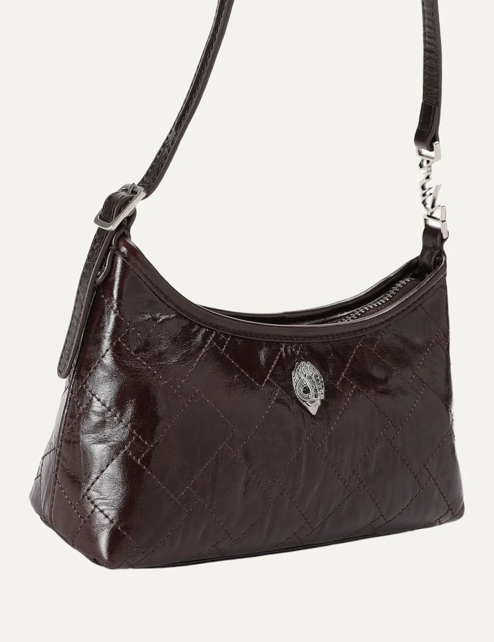 Kurt Geiger London women Kurt dark brown crinkled leather shoulder bag with quilted design side