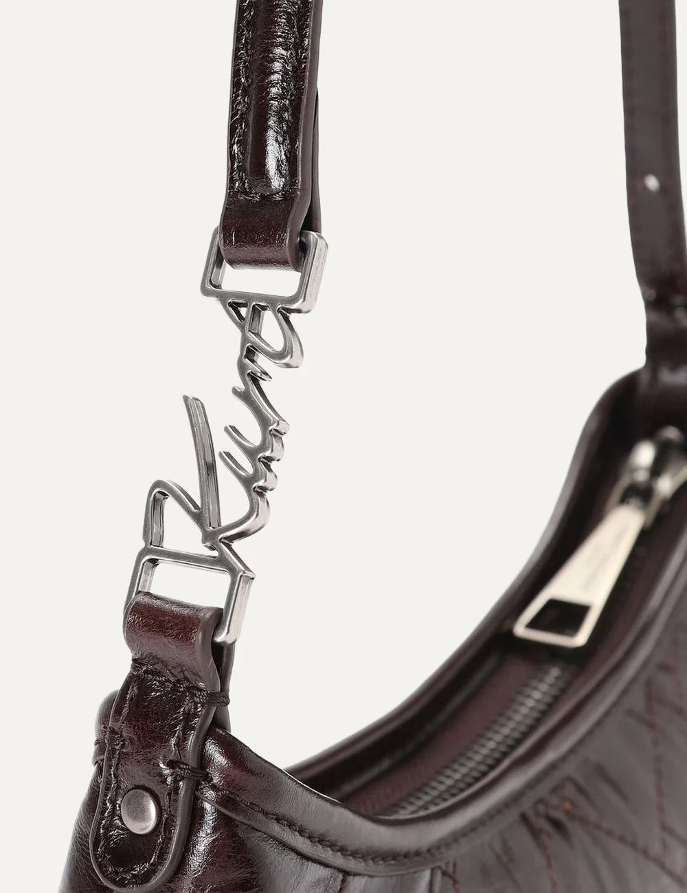 Kurt Geiger London women Kurt dark brown crinkled leather shoulder bag with quilted design detail