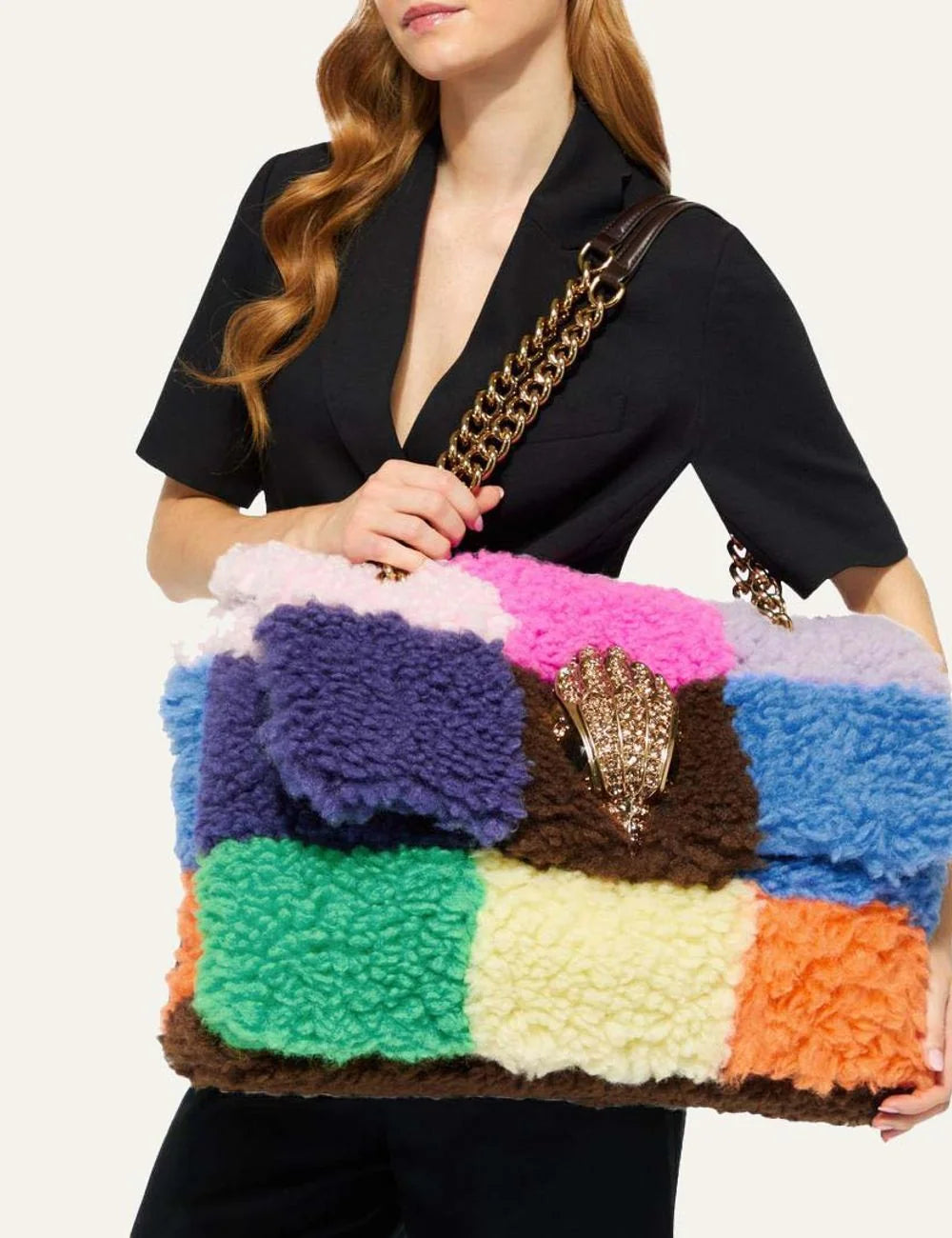 Kurt Geiger London women Macro Kensington multicolor faux fur shoulder bag with XL eagle head model