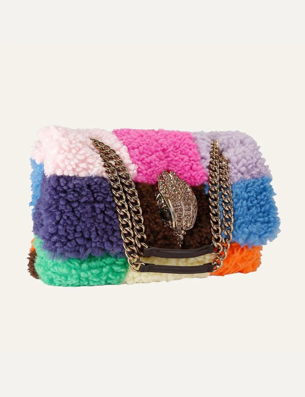 Kurt Geiger London women Macro Kensington multicolor faux fur shoulder bag with XL eagle head side