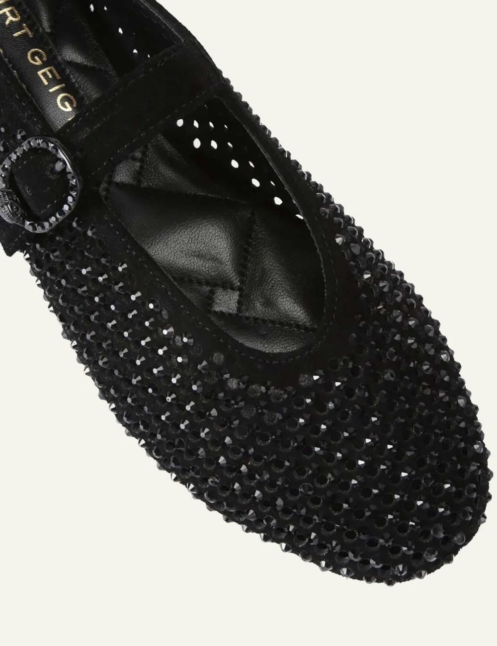 Black suede Kurt Geiger Mayfair Ballet Flat Mary Jane ball top