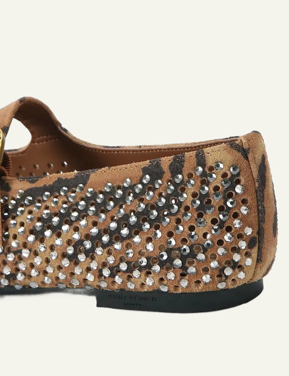 Kurt Geiger Mayfair Ballet Flat leopard suede Mary Jane ballerinas with crystal embellishment back