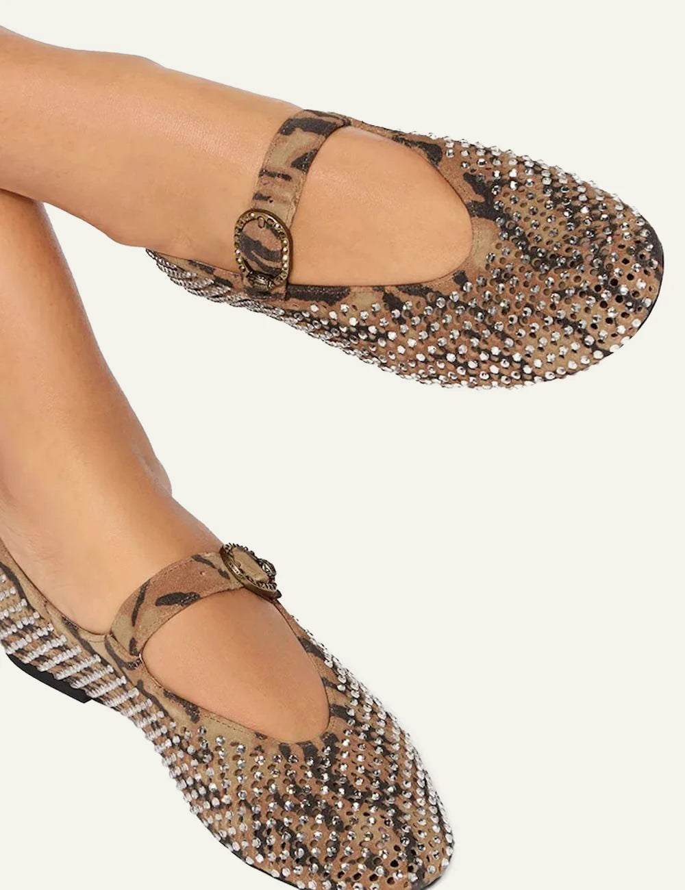 Kurt Geiger Mayfair Ballet Flat leopard suede Mary Jane ballerinas with crystal embellishment model