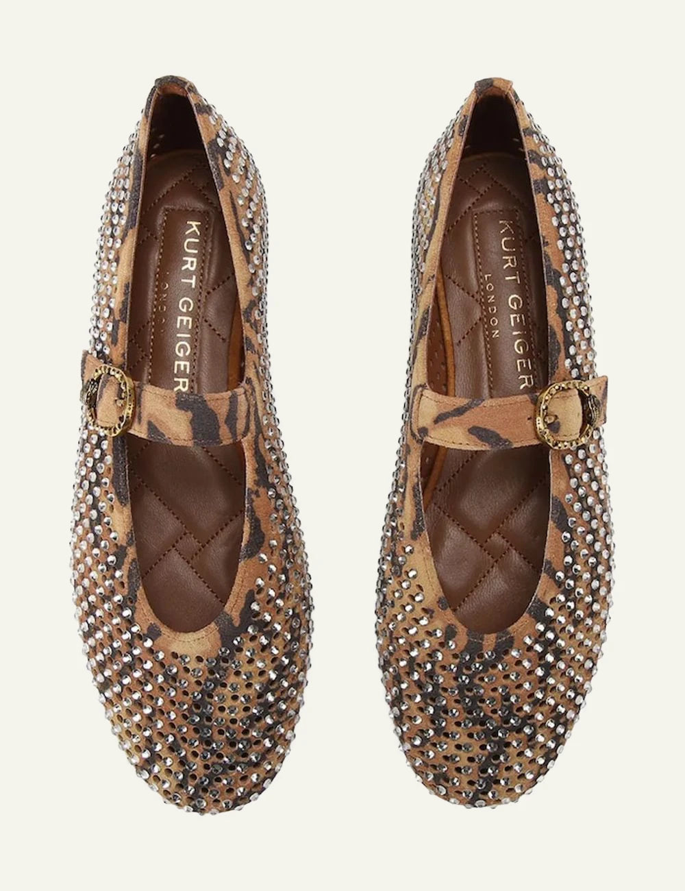 Kurt Geiger Mayfair Ballet Flat leopard suede Mary Jane ballerinas with crystal embellishment top