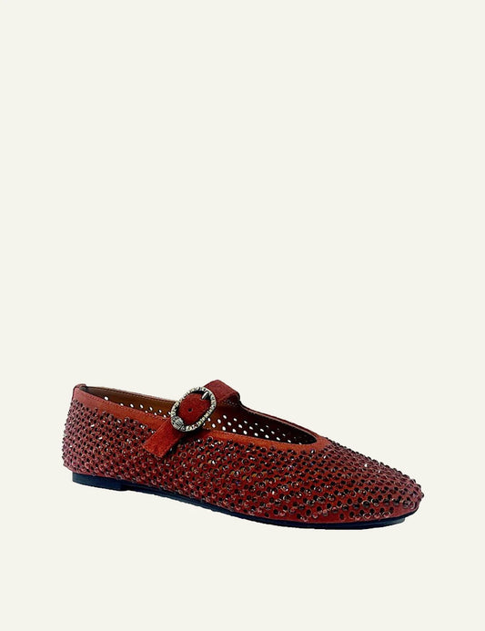 Kurt Geiger Mayfair Ballet Flat wine suede Mary Jane ballerinas with crystal embellishment