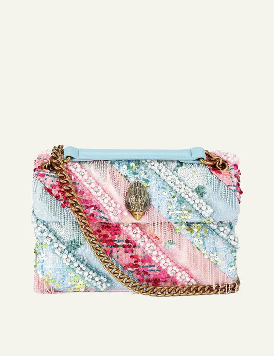 Kurt Geiger MD Kensington Fringes pastel tweed embellished front view