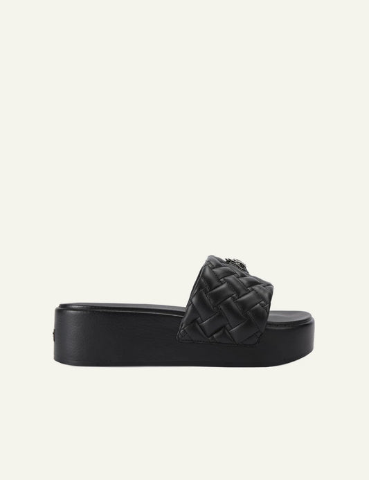 Kurt Geiger Meena eagle platform sandal black quilted strap eagle logo side view