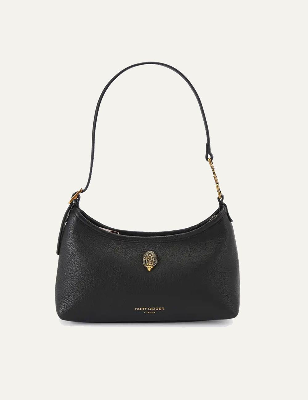 kurt geiger mini shoulder bag black leather eagle detail front view