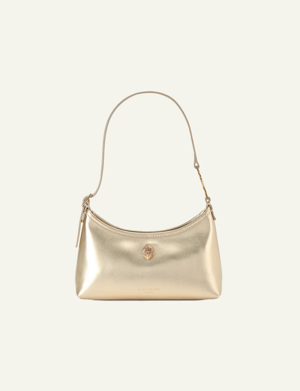 kurt geiger mini shoulder bag gold leather eagle crystal detail front view
