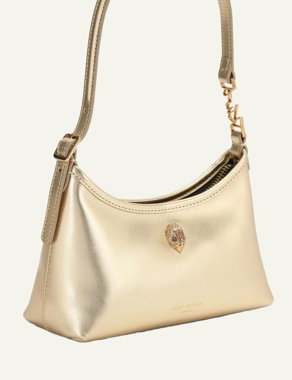 kurt geiger mini shoulder bag gold leather eagle crystal detail side view