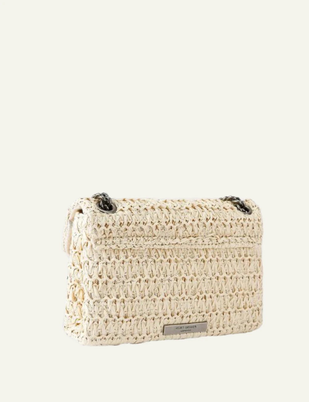 Kurt Geiger mini kensington bag beige straw floral crystal woven back