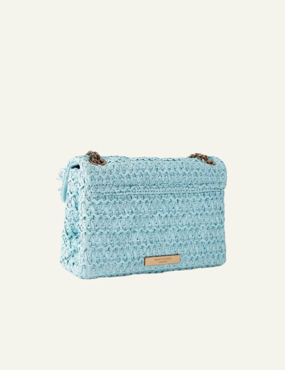 Kurt Geiger mini kensington bag blue raffia floral crystal embellished back