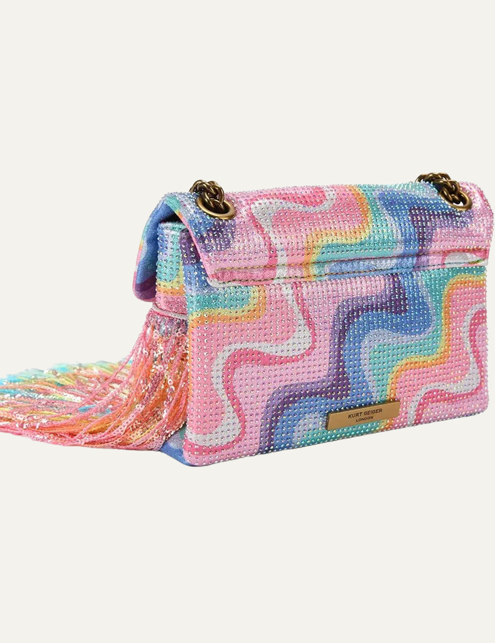 Kurt Geiger mini kensington bag multicolor crystal fringe tassel rainbow back