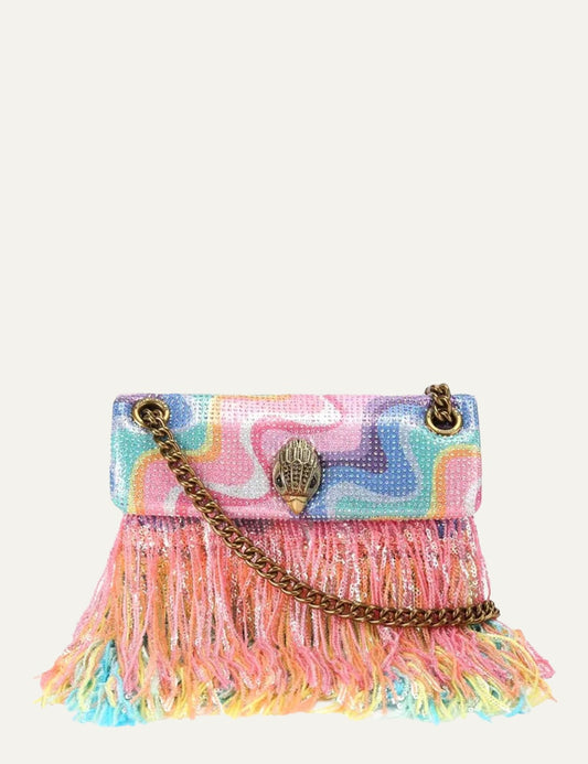Kurt Geiger mini kensington bag multicolor crystal fringe tassel rainbow front