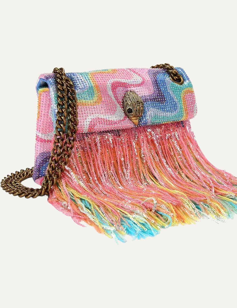 Kurt Geiger mini kensington bag multicolor crystal fringe tassel rainbow side