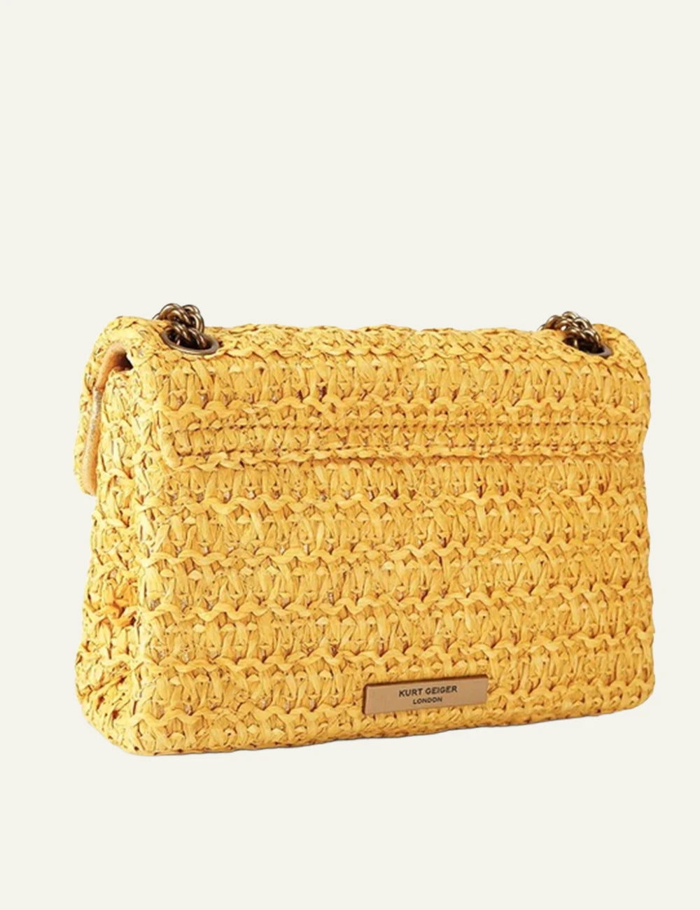 Kurt Geiger mini kensington bag yellow raffia floral pearls embellished back