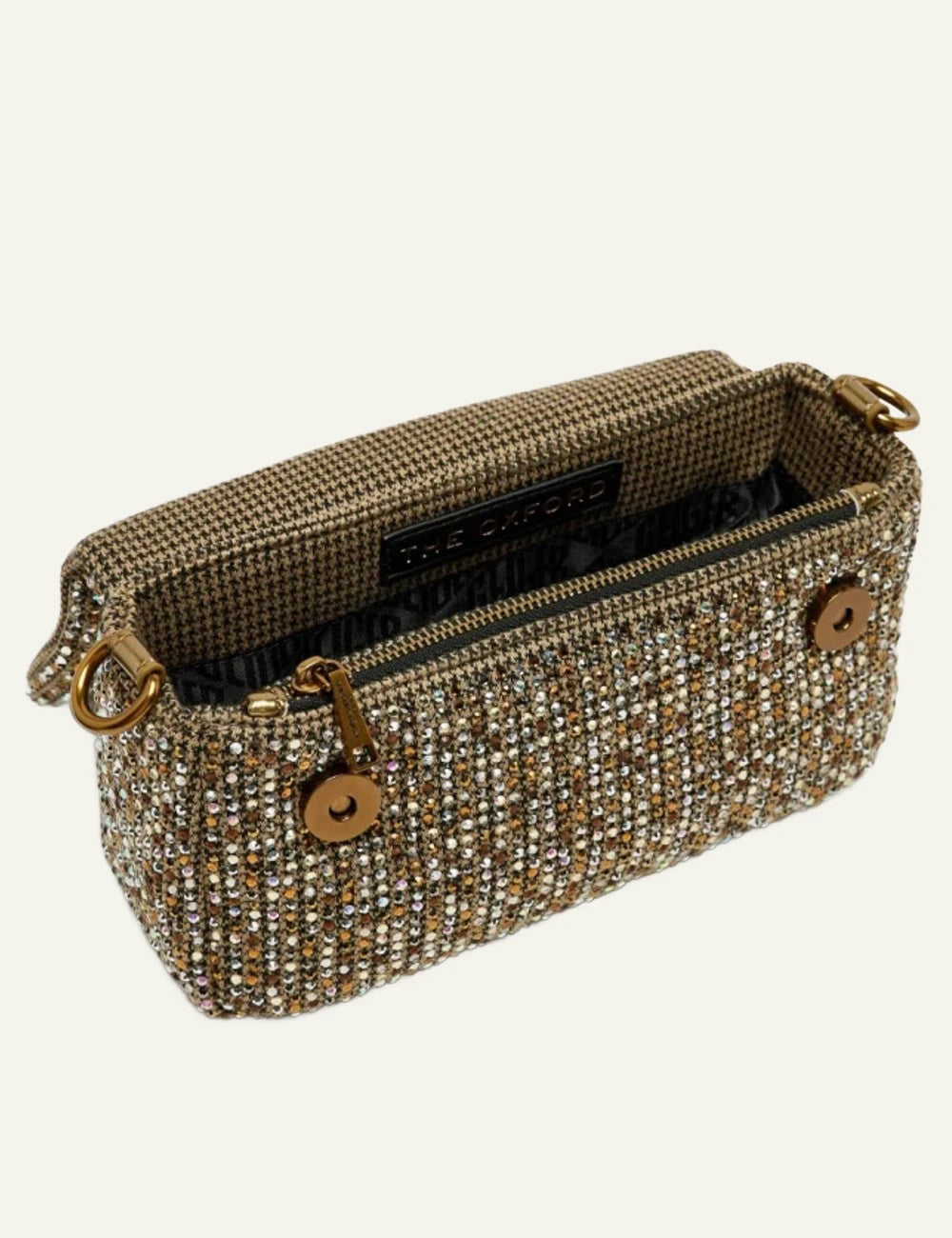 Beige crystal embellished Kurt Geiger Mini Oxford shoulder bag with gold chain strap top