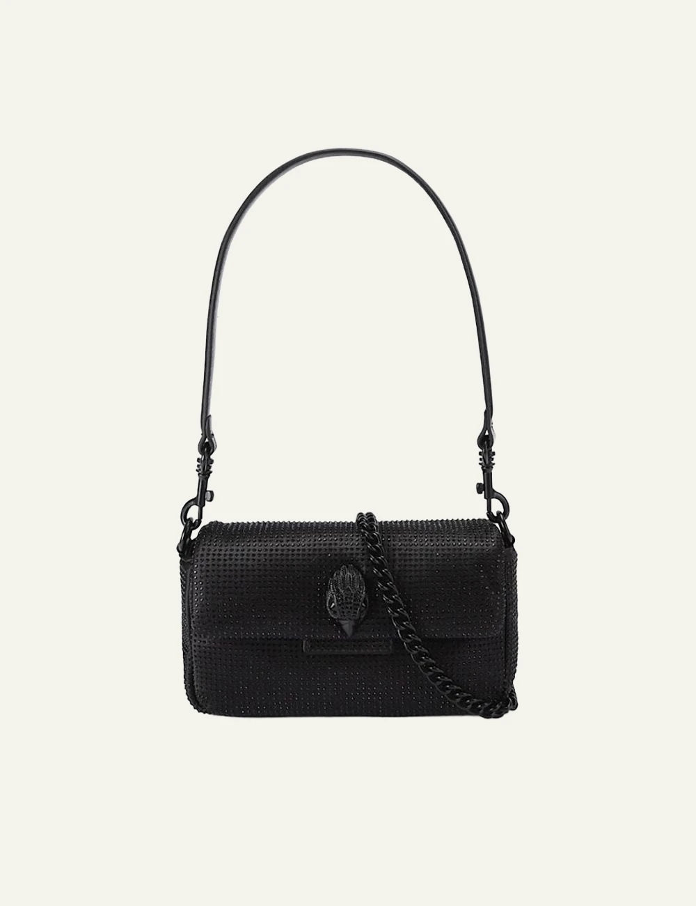 Black crystal embellished Kurt Geiger Mini Oxford shoulder bag with black chain strap