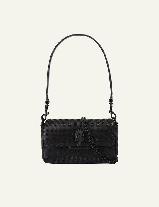 Black crystal embellished Kurt Geiger Mini Oxford shoulder bag with black chain strap