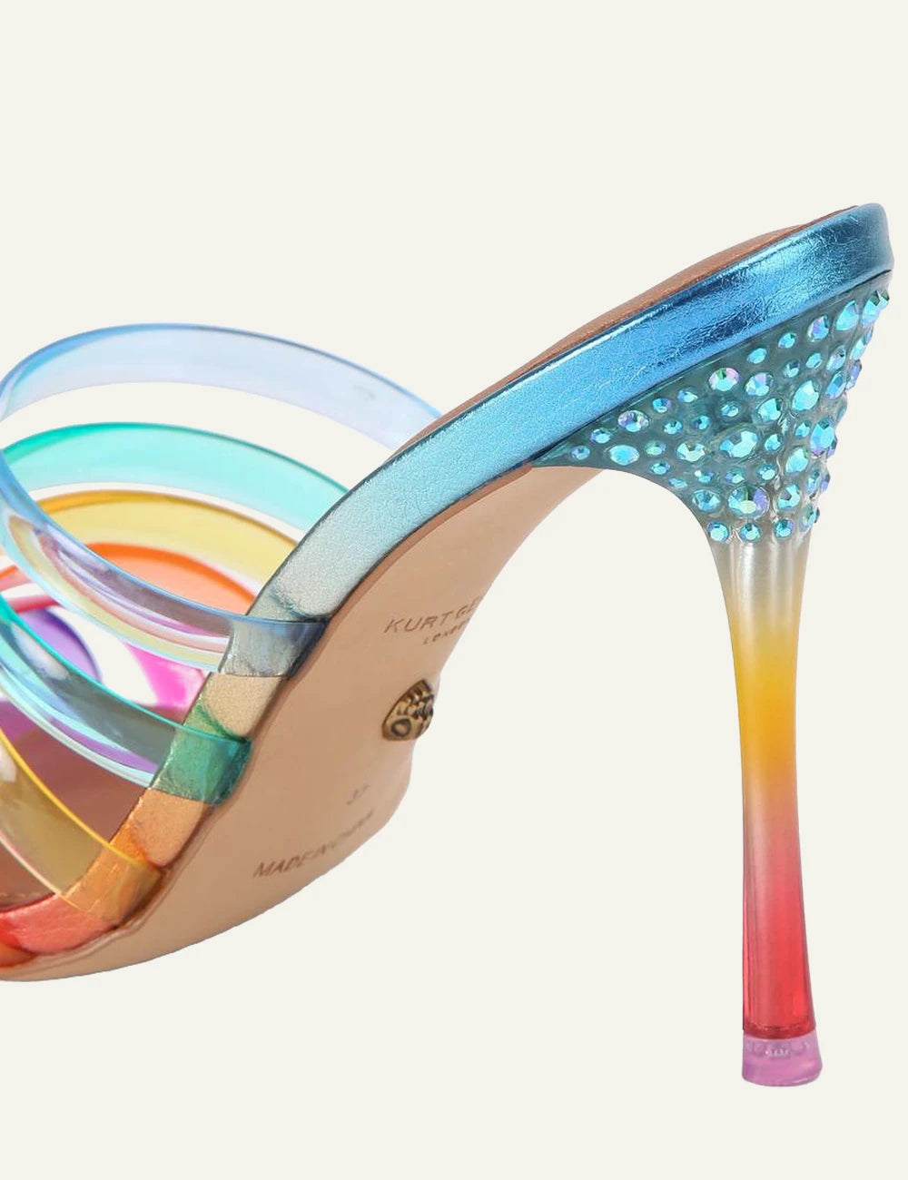 Kurt Geiger multi jelly strap heels rainbow perspex stiletto crystals back view
