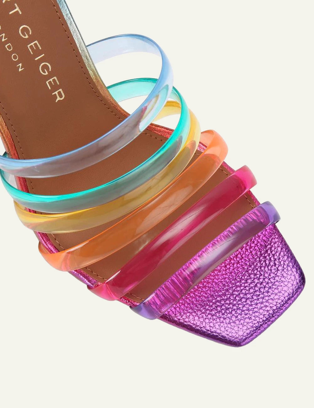 Kurt Geiger multi jelly strap heels rainbow perspex stiletto crystals top view