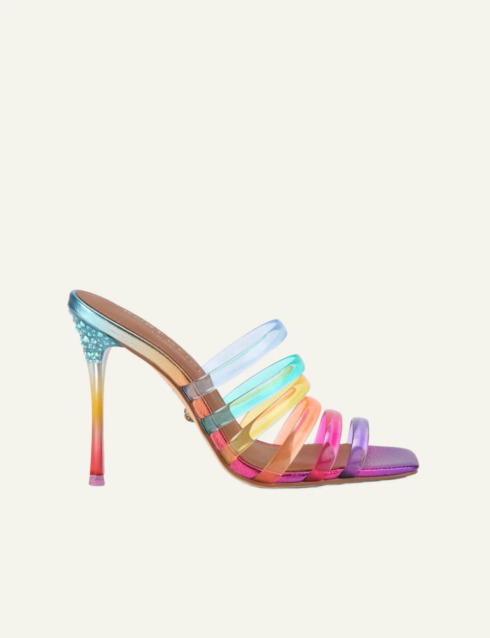 Kurt Geiger multi jelly strap heels rainbow perspex stiletto crystals side view