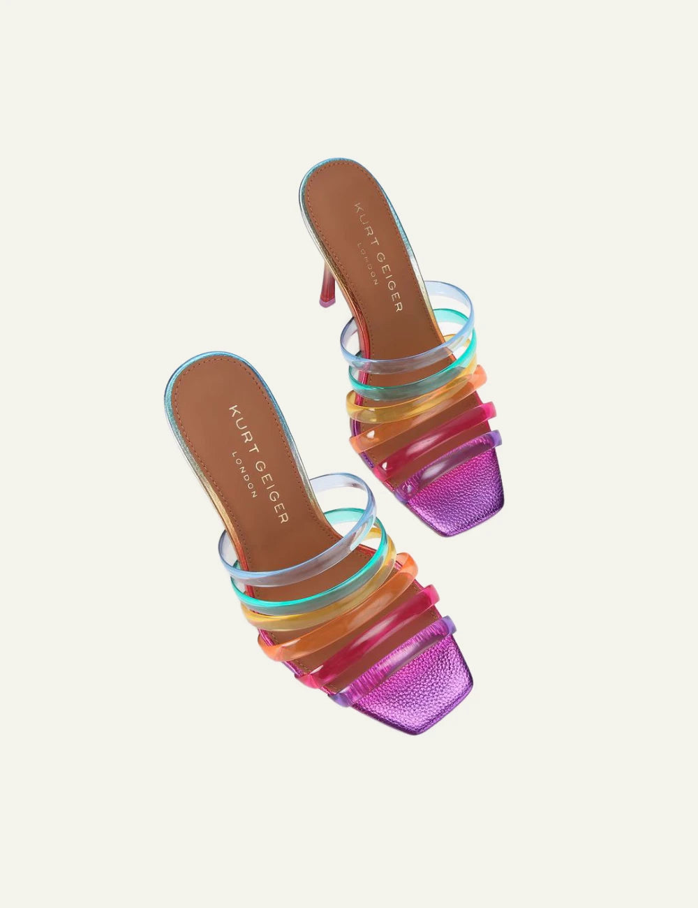 Kurt Geiger multi jelly strap heels rainbow perspex stiletto crystals top view