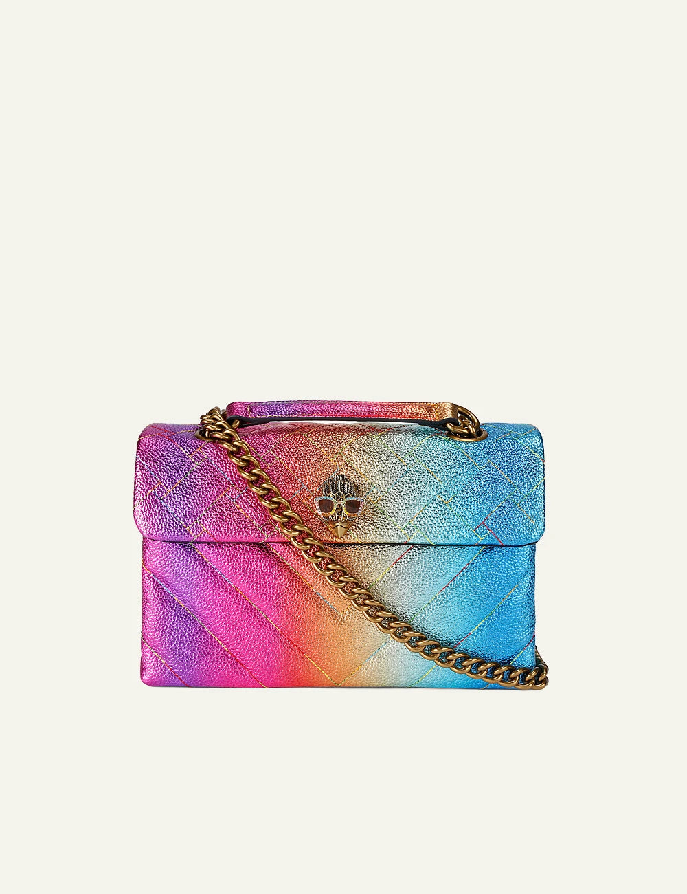kurt geiger shoulder bag multicolor metallized leather chain strap front view