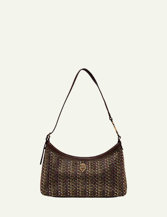 kurt geiger shoulder bag multicolor strass all over brown leather trim front view
