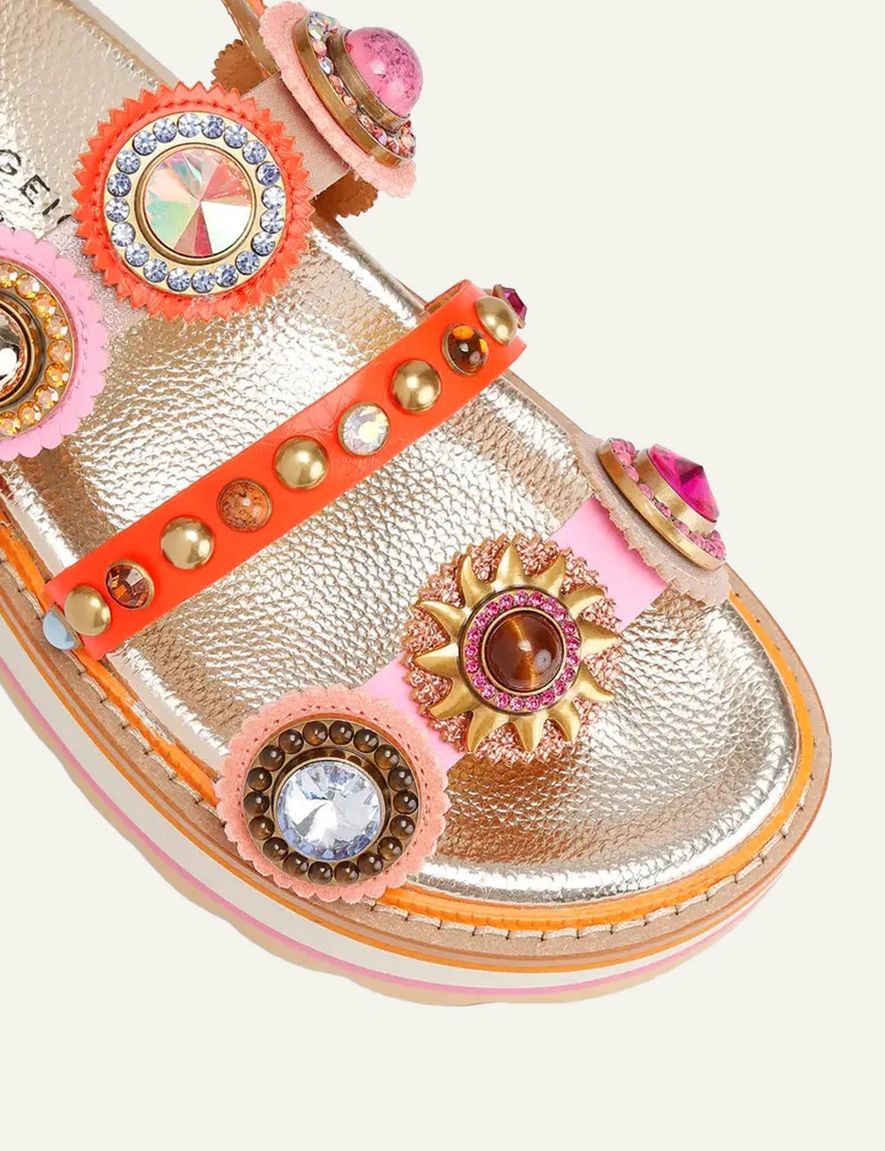 Kurt Geiger Octavia platform sandals orange multicolor crystals embellished angled view