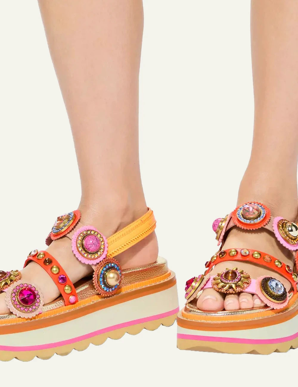 Kurt Geiger Octavia platform sandals orange multicolor crystals embellished side model view