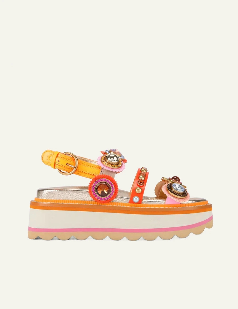 Kurt Geiger Octavia platform sandals orange multicolor crystals embellished side view