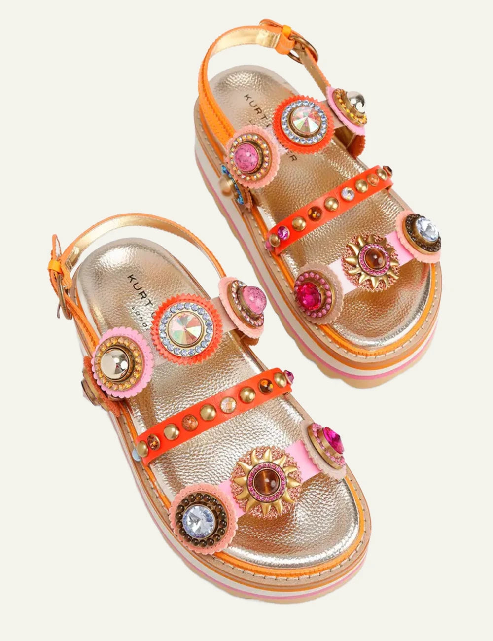 Kurt Geiger Octavia platform sandals orange multicolor crystals embellished top view