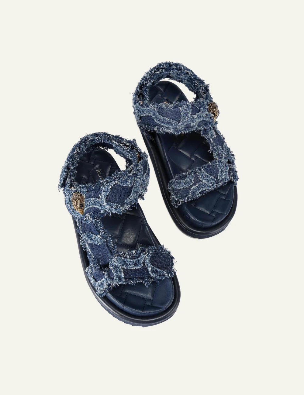 Kurt Geiger Orson sandal blue denim tufted velcro straps platform top view