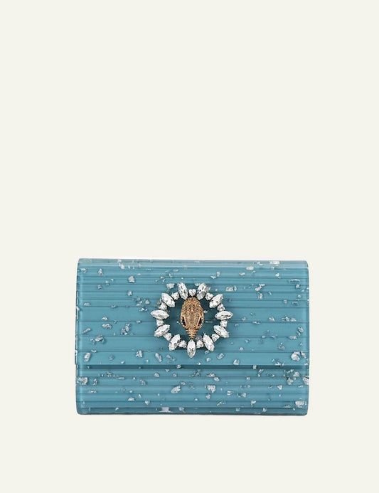 Kurt Geiger Party Eagle C clutch blue acrylic crystal front view