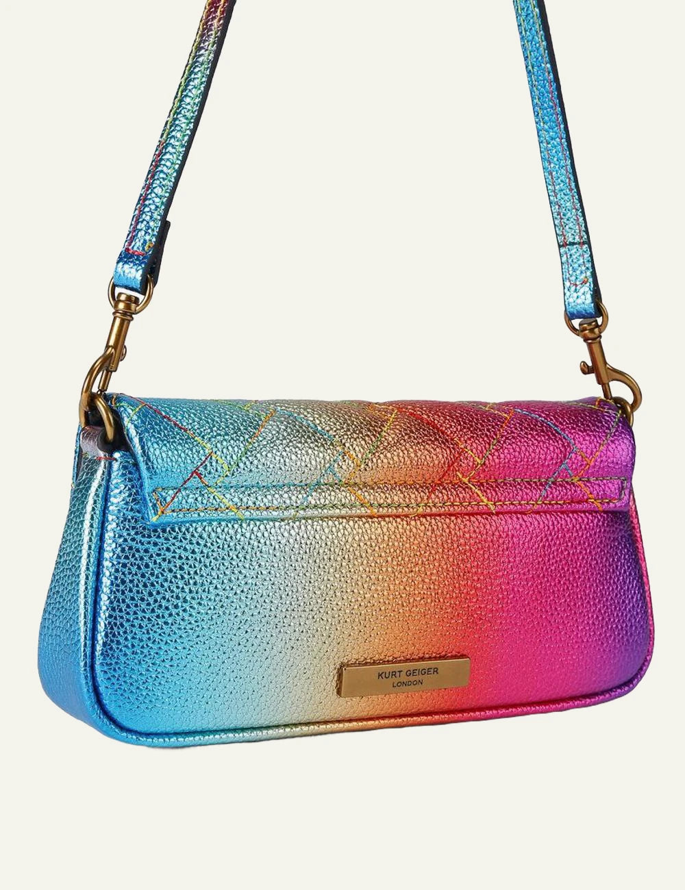 Kurt Geiger pickle shoulder bag rainbow metallic quilted leather eagle back