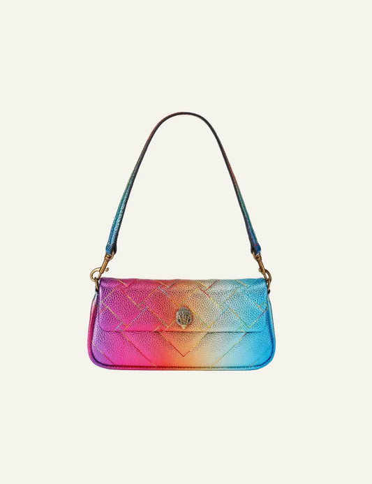 Kurt Geiger pickle shoulder bag rainbow metallic quilted leather eagle front